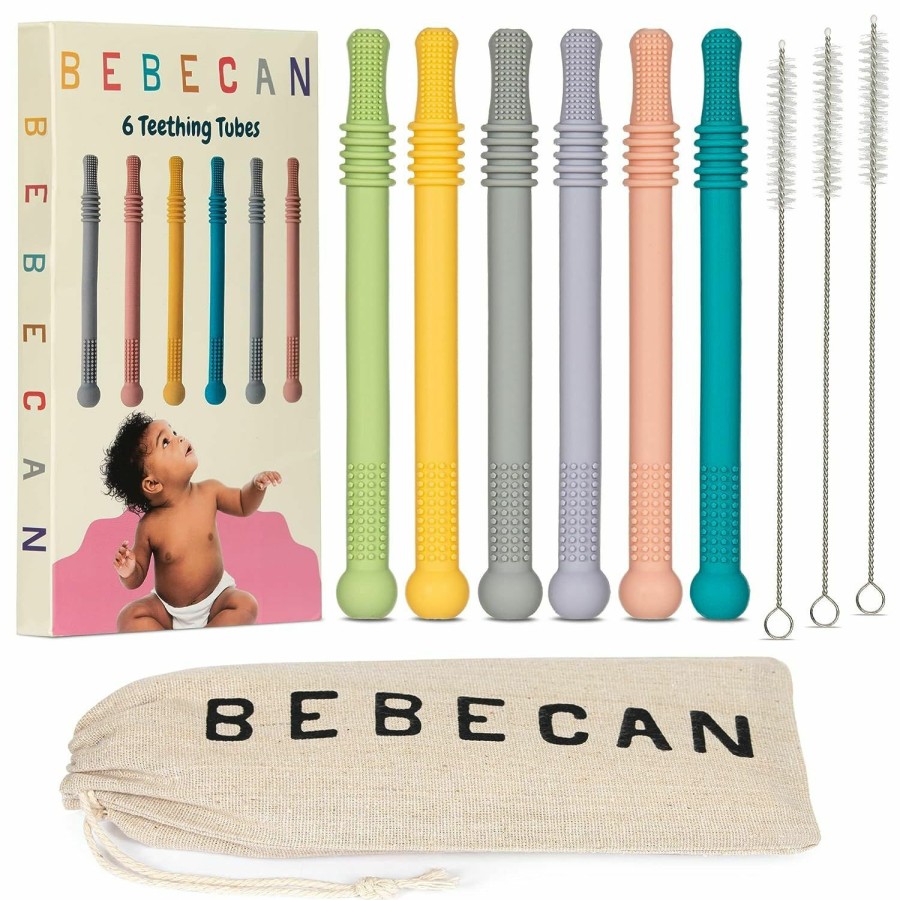 Baby BEBECAN | Bebecan Teething Sticks For Babies 0-36 Months - Super Soft Silicone Teethers In 6 Vibrant Colors, Infant Teething Relief, Multicolored Teething Tubes Baby Gift Teethers