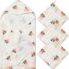 Baby Zainpe | Zainpe 4Pcs Muslin Baby Hooded Towel & Washcloth Set Flowers Soft Absorbent Bath Towels Cotton Hand Towels Infant Shower Gifts For Newborn Toddler Boys Girls Feeding Teething Sleeping 31.5 X 31.5 In