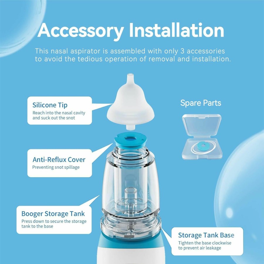 Baby Bivni | Baby Nasal Aspirator, Electric Nasal Aspirator For Baby, Baby Nose Sucker Rechargeable With 3 Silicone Tips, Adjustable 3 Levels Suction, 8 Light Soothing Function & Adjustable Music