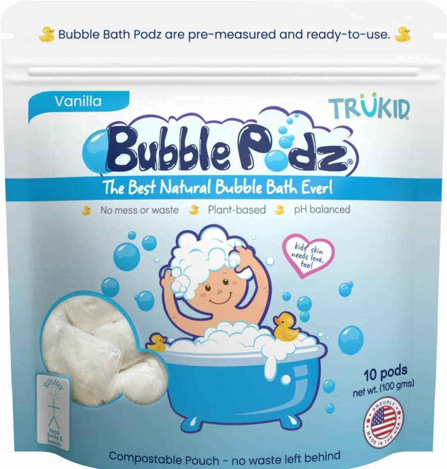 Baby TruKid | Trukid Bubble Podz Bubble Bath For Baby & Kids, Gentle Refreshing Bath Bomb For Sensitive Skin, Ph Balance 7 For Eye Sensitivity, Natural Moisturizers And Ingredients, Lavender (10 Podz)