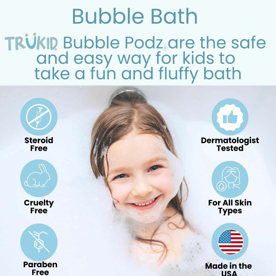 Baby TruKid | Trukid Bubble Podz Bubble Bath For Baby & Kids, Gentle Refreshing Bath Bomb For Sensitive Skin, Ph Balance 7 For Eye Sensitivity, Natural Moisturizers And Ingredients, Lavender (10 Podz)