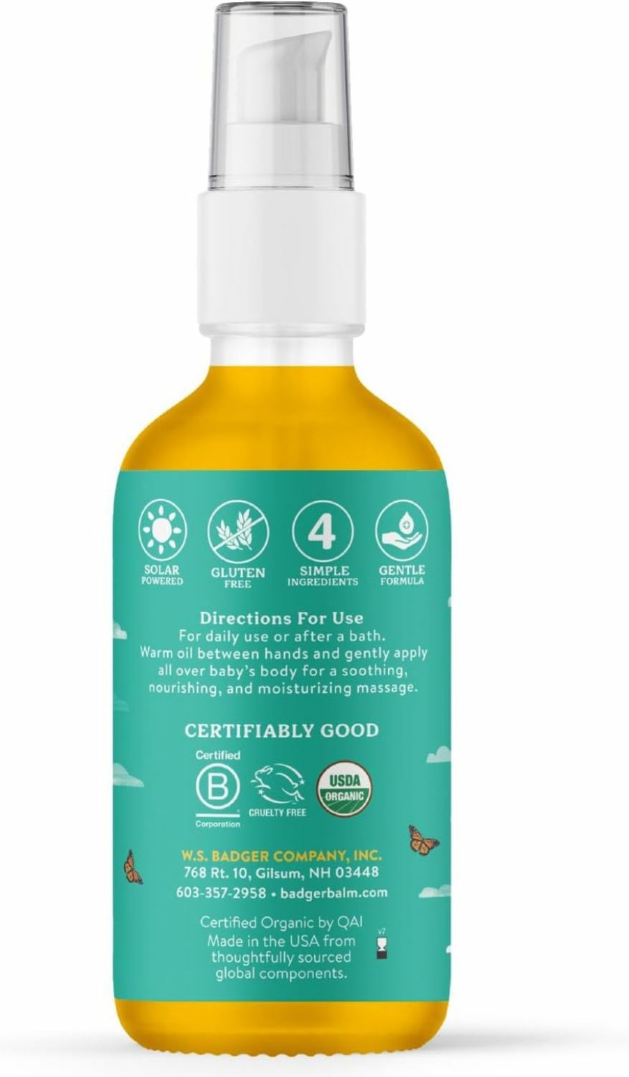 Baby Badger | Badger Baby Oil With Chamomile Calendula, All Organic Ingredients, Soften Moisturize With Organic Baby Oil For Dry Skin Or Cradle Cap, Soothing Baby Oil For Newborns, 4 Fl Oz Glass Bottle