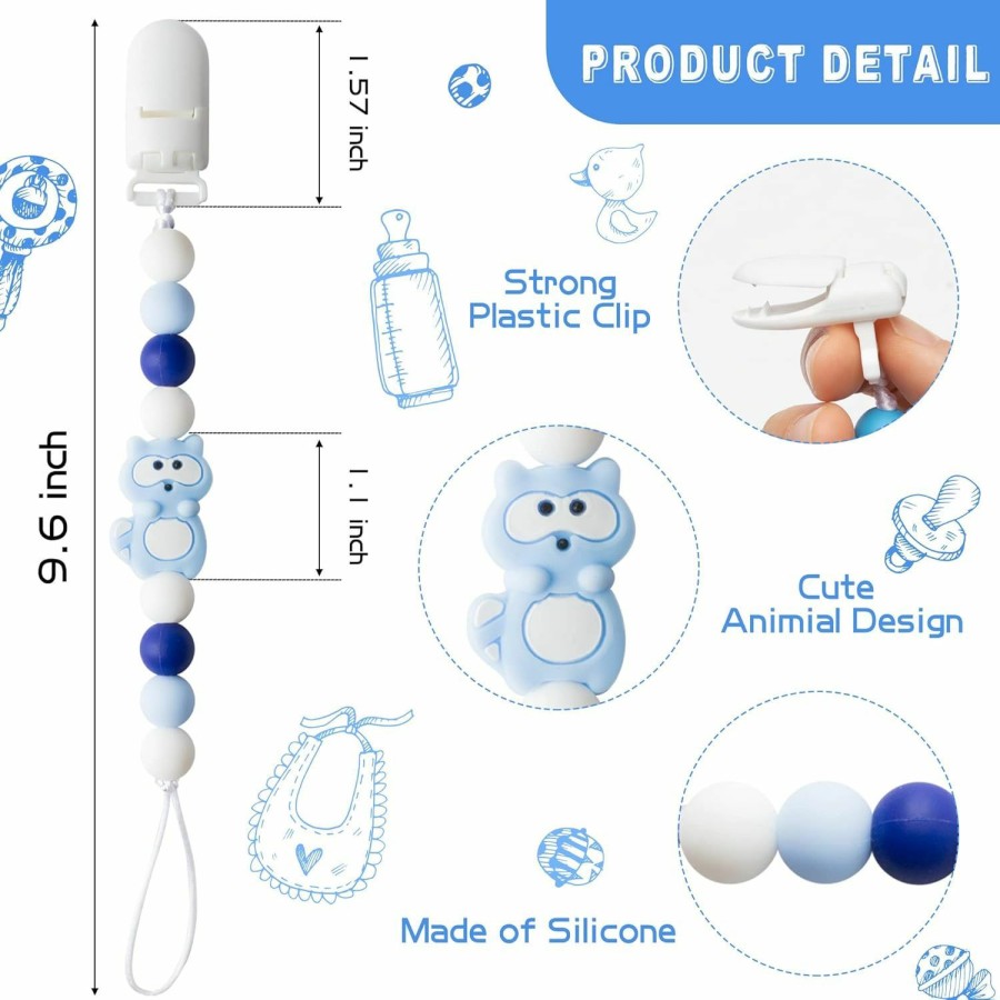 Baby 9tilight | 4Pcs Silicone Pacifier Clip For Babies Infant Animal Teething Panda Dinosaur Elephant Raccoon Soothie Toy Teethers Clips For Baby Shower Birthday Keepsake Christmas New Year Gift