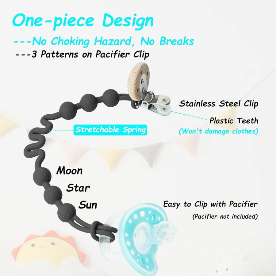 Baby Seposeve | Silicone Pacifier Clip With Adjustable Spring, 4 Pack Extra Long Pacifier Holder Clips For Baby Boys And Girls, Seposeve Soft Flexible Pacifier Leashes With 3 Textures, 2 Black + 2 White