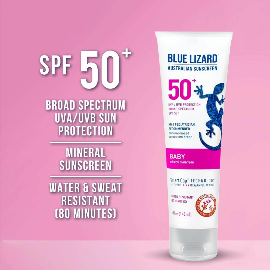 Baby BLUE LIZARD | Blue Lizard Baby Mineral Sunscreen With Zinc Oxide, Spf 50+, Water Resistant, Uva/Uvb Protection With Smart Cap Technology - Fragrance Free, , 5 Oz. Tube