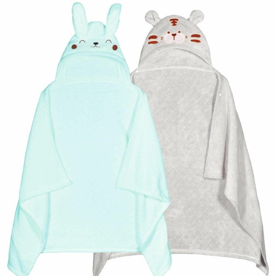 Baby WODHOY | Wodhoy Hooded Toddler Bath Towels For Boys Girls 0-5 Years, 2-Pack Absorbent Baby Bath Towel Set Thick 50'' X 32'', Soft Hooded Bath Towels For Babie, Toddler, Infant