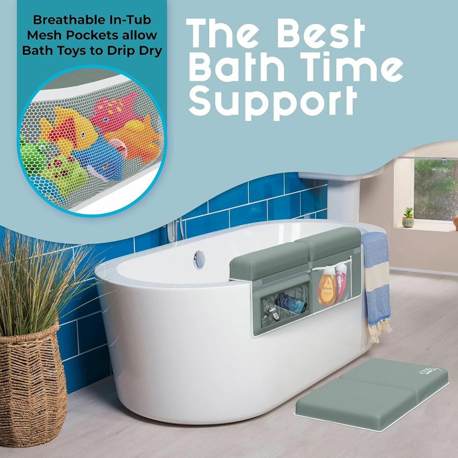 Baby Elan Baby | Elan Baby Bath Kneeler And Elbow Rest Pad Set - Kneeling Pad Bath Mat With 4 Toy Organizer Pockets, Baby Bathtub Mat Non-Slip Baby Essentials, Waterproof And Easy To Clean