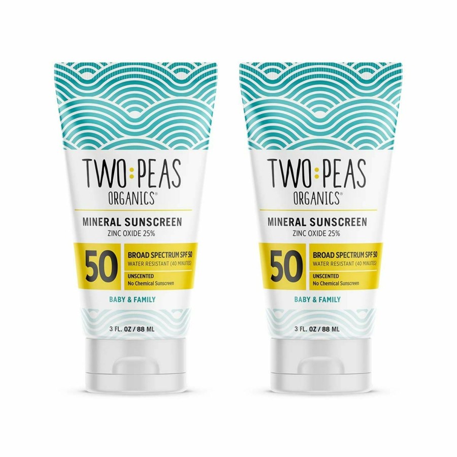 Baby Two Peas Organics | Two Peas Organics - All Natural Organic Spf 50 Sunscreen Lotion - Coral Reef Safe - Baby, Kid & Family Friendly - Chemical Free Mineral Based Formula - Waterproof & Unscented 3Oz