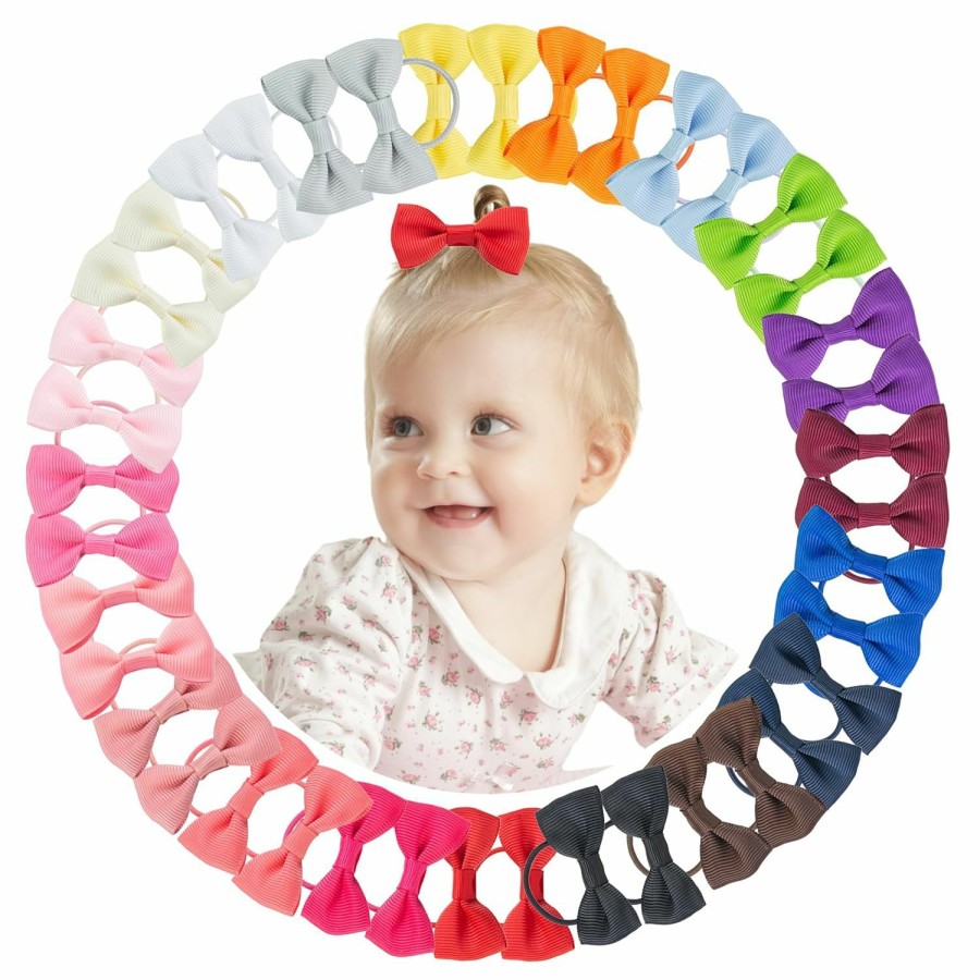 Baby VINOBOW | Baby Hair Ties With Bows - 40Piece 2Inch Small Elastic Hair Ties For Girls Ponytail Holders Toddler Hair Accessories For Girls Red