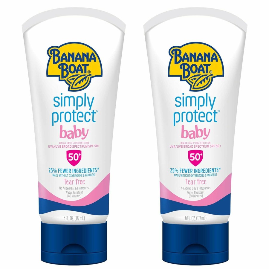 Baby Banana Boat | Banana Boat Baby 100% Mineral, Tear-Free, Reef Friendly, Broad Spectrum Sunscreen Lotion, Spf 50, 6Oz. , 2 Count (Pack Of 1)